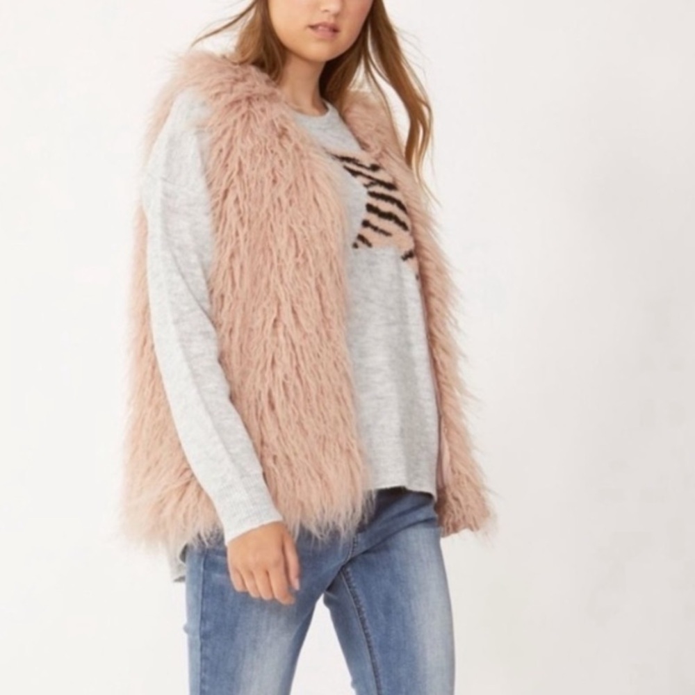 INC faux fur shaggy vest